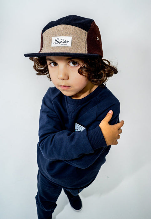 Kasket, blokuld 5-panel - Brun (str. L, 4-7 år)