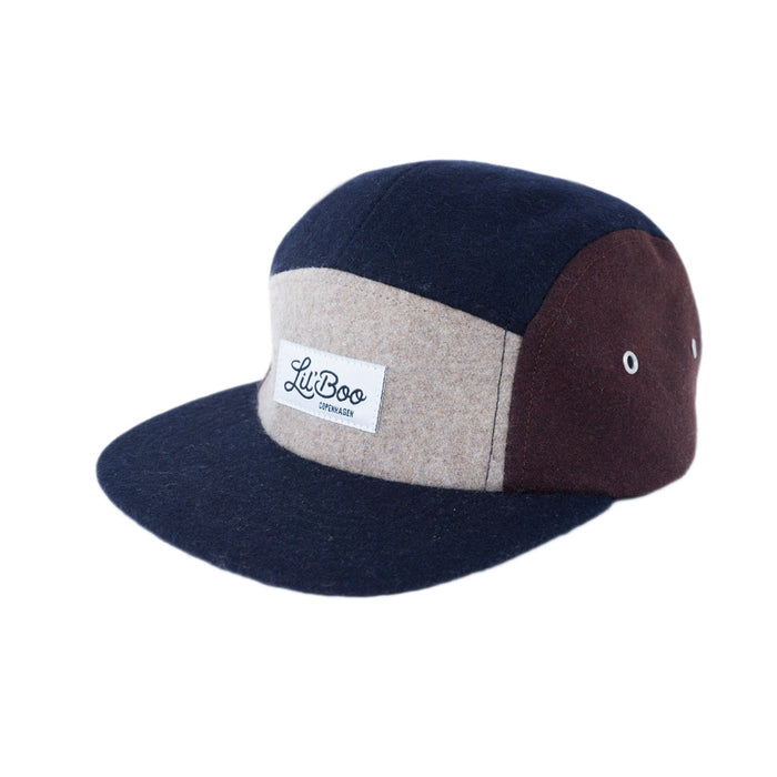 Kasket, blokuld 5-panel - Brun (Størrelse XL, 7-14 år)