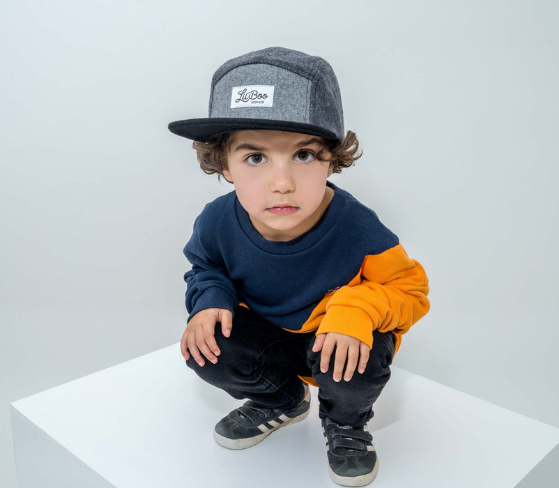 Kasket, blokuld 5-panel - Grå (Størrelse XL, 7-14 år)