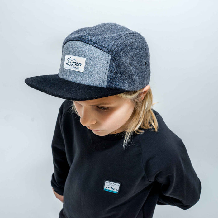 Kasket, blokuld 5-panel - Grå (Størrelse XL, 7-14 år)