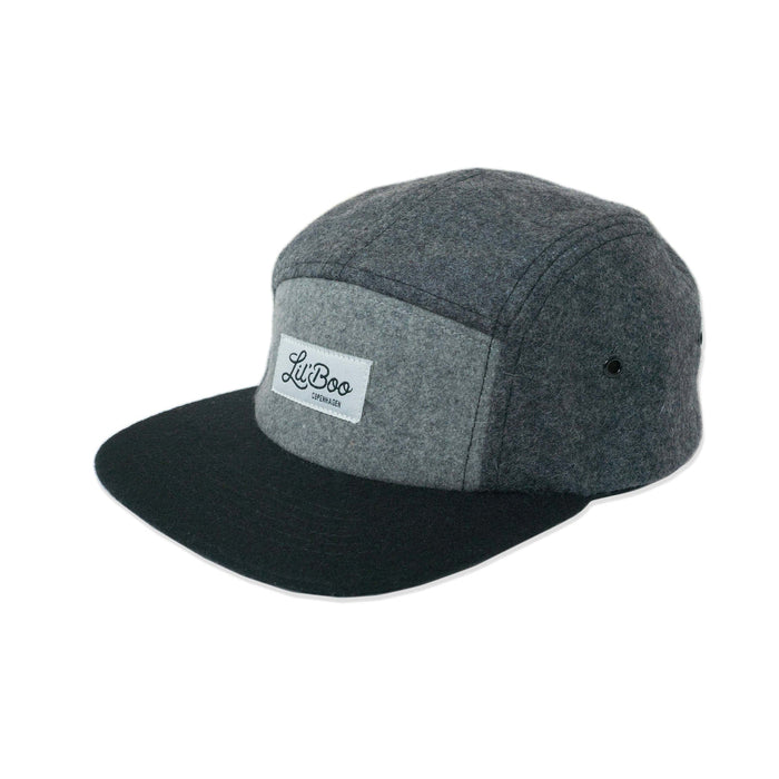 Kasket, blokuld 5-panel - Grå (Størrelse XL, 7-14 år)