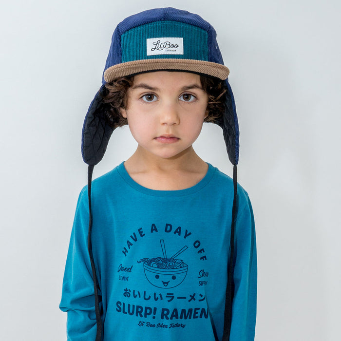 Kasket, Corduroy blok 5-panel med ører - Grøn (Størrelse M, 1,5-3 år)