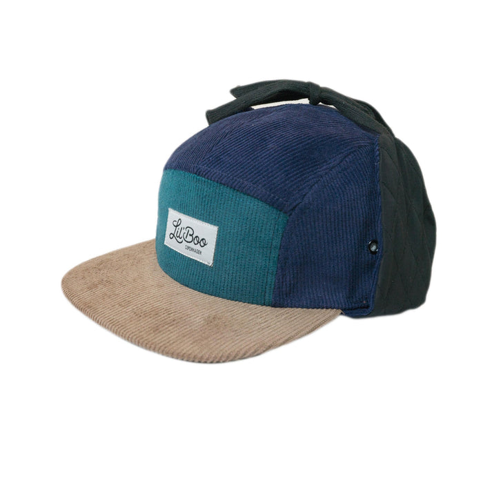 Kasket, Corduroy blok 5-panel med ører - Grøn (Størrelse M, 1,5-3 år)