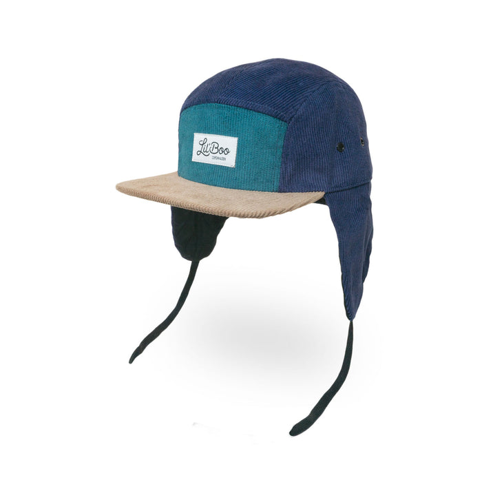 Kasket, Corduroy blok 5-panel med ører - Grøn (Størrelse M, 1,5-3 år)