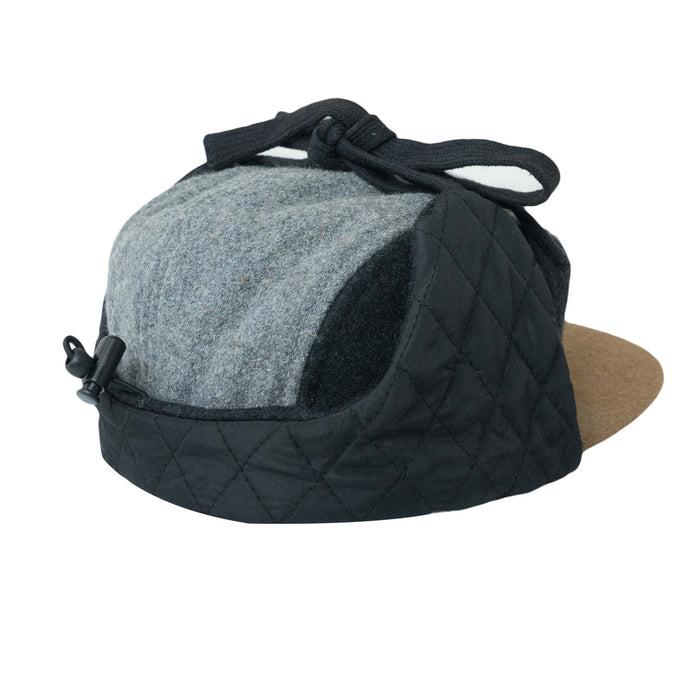 Kasket, Uldblok 5-panel med ører - Grå/Blå (Størrelse L, 4-7 år)