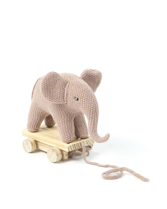 Træk-med-elefant, pink/guld